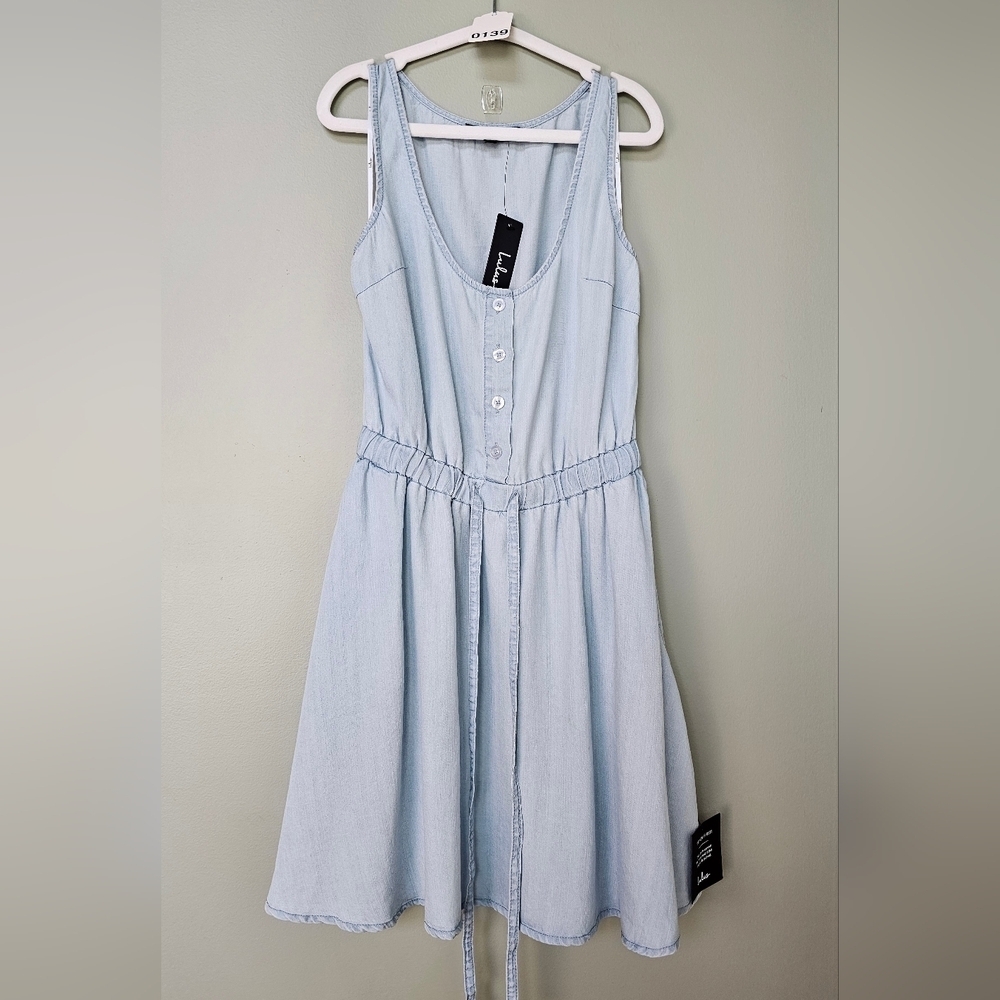 Lulus Charming Presence Light Blue Chambray Mini Dress With Pockets - Picture 3 of 10